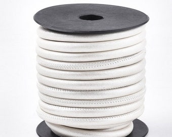 25% OFF August - New Beautiful 6mm Stitched Vegan Nappa Leather Cord - Metallic White - 24"