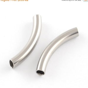 25% OFF New 40mm Curved Stainless Steel 304 Tubes For Up To 3mm Round Leather Cord - Tarnish Free Silver - Z5640 - Qty 2