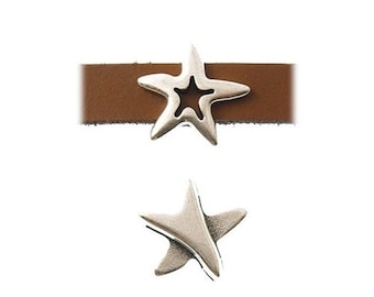 25% OFF Zamak Starfish Sliders For 5-10mm Flat Leather Antique Silver Z2923 Qty 2