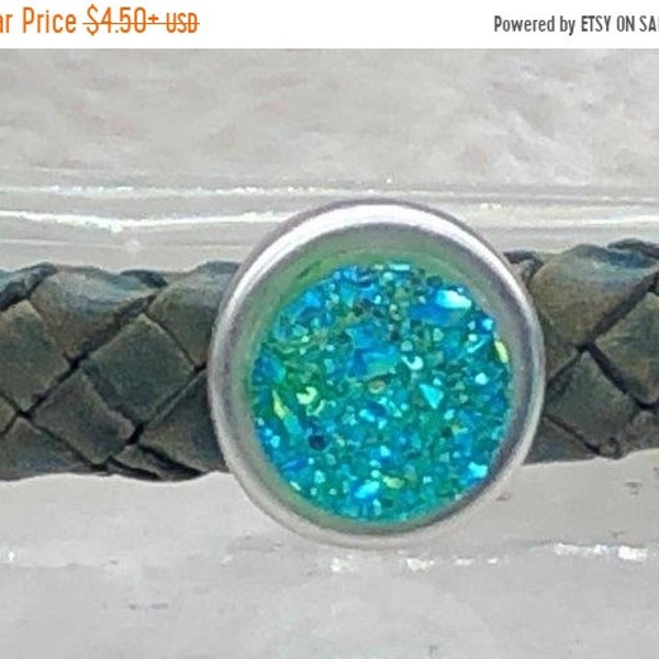 25% OFF New Zamak Resin Druzy Spacer Bead - Sea Green AB - For 10x6mm Licorice Leather - Your Metal Choice - Z6421 - Qty 1