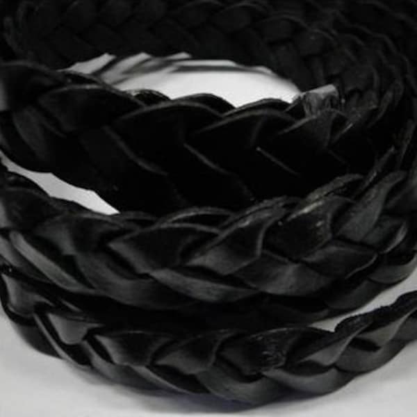 15mm Best Quality Flat Braided Leather Cord Vintage Black 8"