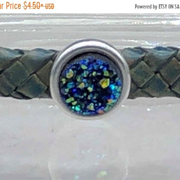 25% OFF New Zamak Resin Druzy Spacer Bead - Dark Blue AB - For 10x6mm Licorice Leather - Your Metal Choice - Z6429 - Qty 1