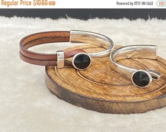 25% OFF New - February Jet Rivoli Half Cuff Bracelet Set For 5mm Flat Cord - Silver - C3000 - Qty 1