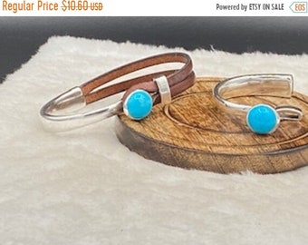 25% OFF New - February Beautiful Green Chinese Turquoise Half Cuff Bracelet Set For 5mm Flat Cord - Silver - C3013 - Qty 1