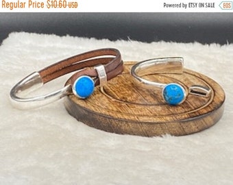 25% OFF New - February Beautiful Blue Chinese Turquoise Half Cuff Bracelet Set For 5mm Flat Cord - Silver - C2996 - Qty 1