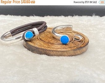 25% OFF New - February Beautiful Blue Chinese Turquoise Half Cuff Bracelet Set For 4mm - 5mm Round Cord - Silver - C3022 - Qty 1