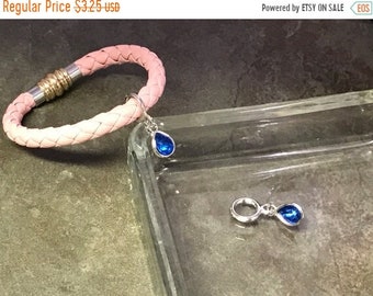 25% OFF Crystal Dangle Spacer Bead For Up To 7mm Round leather Cord - Sapphire - Antique Silver - Z3863 - Qty 1