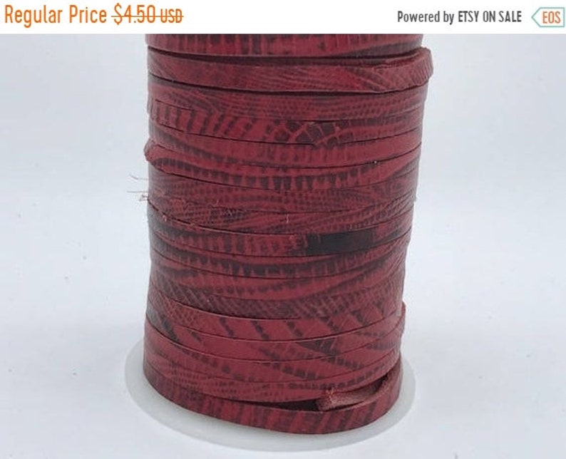 24 inches Best Quality 5x3mm Hand Painted Embossed Buffalo Leather Cord On Sale Now 2 Feet Cherry Red