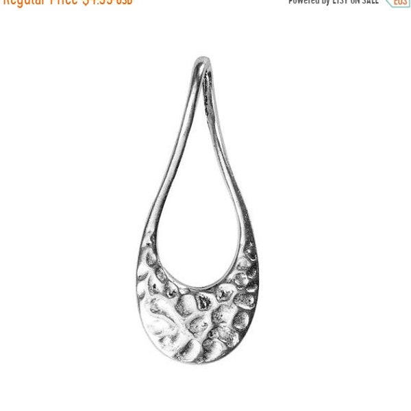 25% OFF Beautiful Zamak Hammered Drop Pendants - Antique Silver - Z5034 - Qty 2