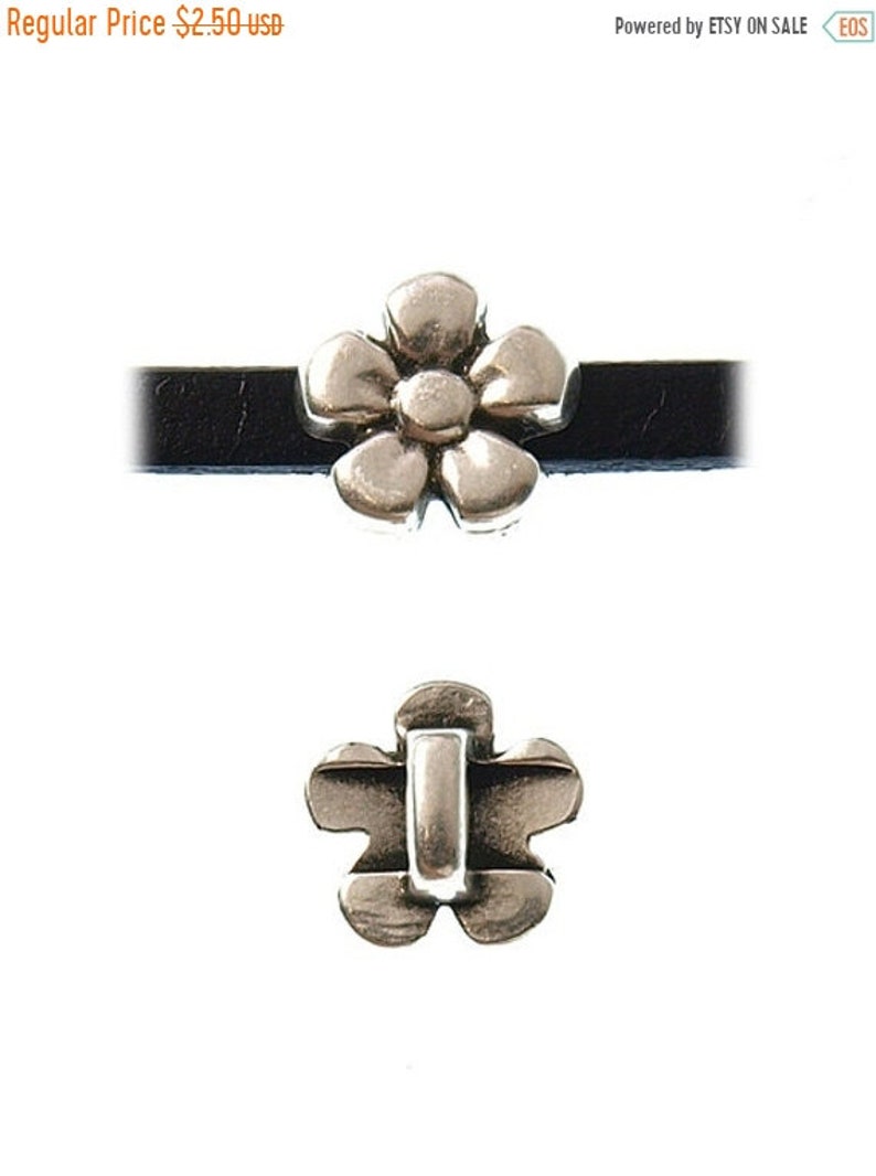 25% OFF Tiny Zamak Daisy Sliders For 3mm Flat Leather Antique Silver Z4027 Qty 2 image 1