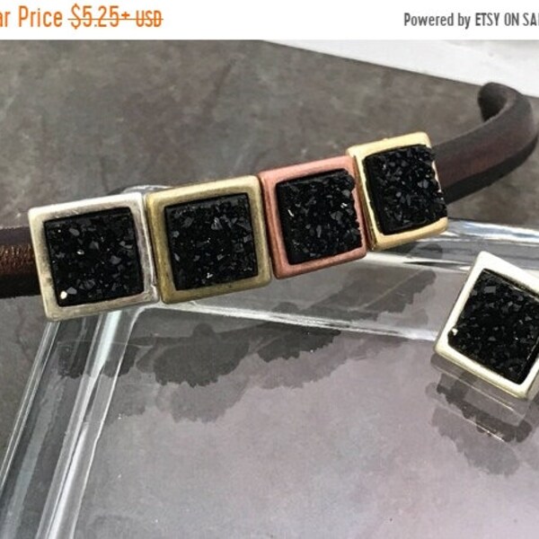 25% OFF Beautiful Black Resin Druzy Spacer Bead For 10x6mm Licorice Leather - Your Metal Choice - Z4434 - Qty 1