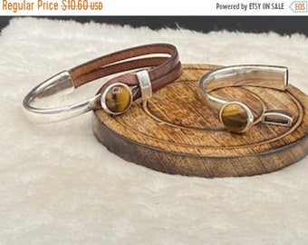 25% OFF New - February Beautiful Tiger Eye Half Cuff Bracelet Set For 5mm Flat Cord - Silver - C3010 - Qty 1