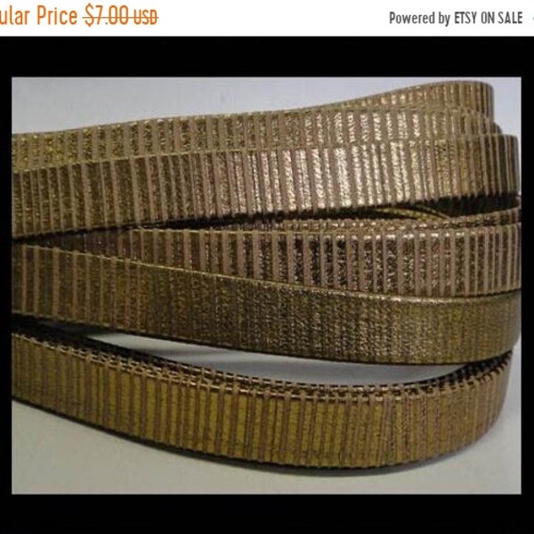 25% OFF 2 Feet (24 inches)  10mm Flat Nappa Leather Cord Spiral Taupe / Gold