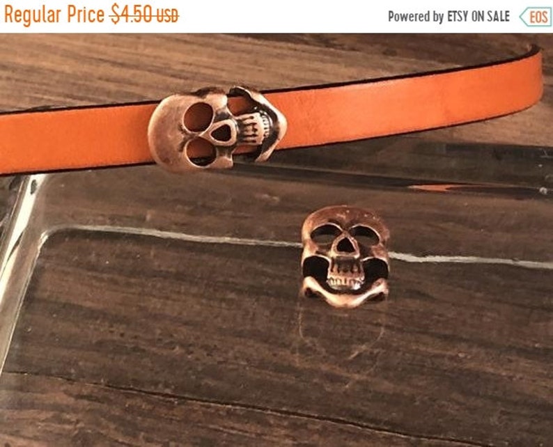 Antique Copper Qty 2 Z5308 On Sale Now Greek Skull Sliders For 10mm Flat Leather Cord