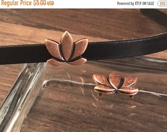 25% OFF Beautiful Large Zamak Lotus Flower Focal Beads For 10mm Flat Leather - Antique Copper - Z5310 - Qty 2