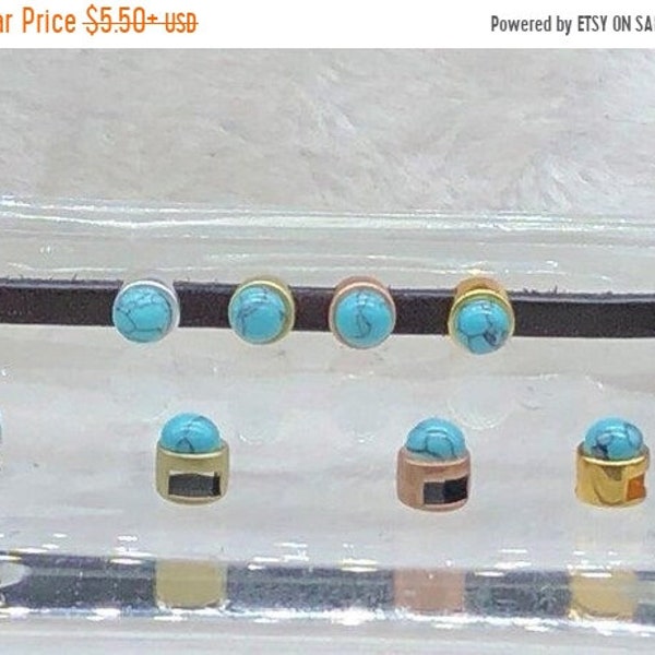 25% OFF New Beautiful Turquoise Howlite Slider Beads For 5mm Flat Leather - Your Metal Choice - Z6475 - Qty 2