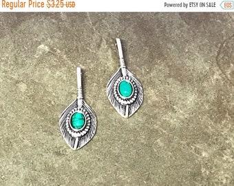 25% OFF Turquoise Resin Feather Pendants  - Antique Silver - Z3902 -  Qty 1