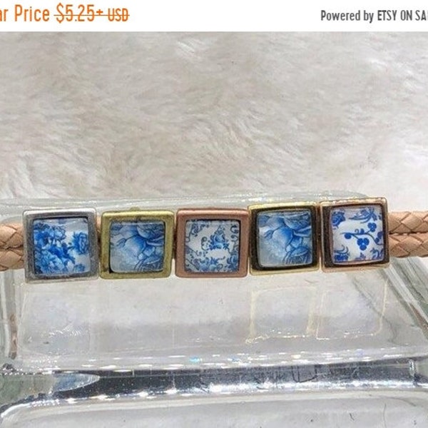 25% OFF New Blue Willow Design Spacer Bead For 10x6mm Licorice Leather - Your Metal Choice - Z6244 - Qty 1