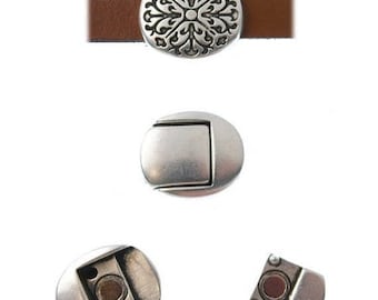 25% OFF Beautiful Embossed Magnetic Clasp - For Use With 10mm Leather Cord  - Antique Silver - C2129 - Qty 1