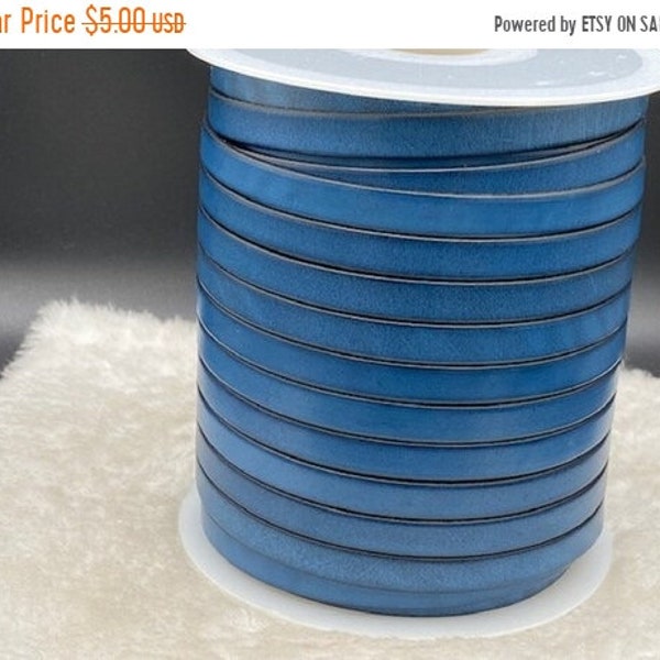 25% OFF November - New - Top Quality 10mm Flat Italian Leather Cord - Blue - 2 Feet (24 inches)