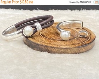 25% OFF New - February Beautiful Distressed Pearl Half Cuff Bracelet Set For 4mm - 5mm Round Cord - Silver - C3028 - Qty 1