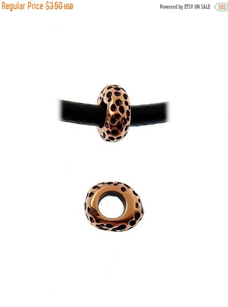 Z4909 Qty 2 On Sale Now Zamak Tribal Embossed Rondelle Spacer Beads For Up To 6mm Round leather Cord Antique Copper