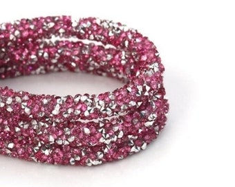 25% OFF Beautiful 7mm Acrylic Rhinestone Pvc Wire Core Cord - Pink / Silver - Your Pre-Cut Size Choice