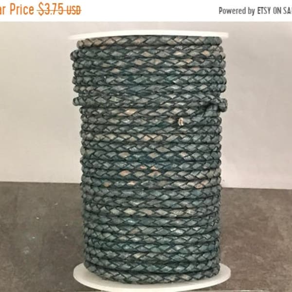 25% OFF 3mm Braided Bolo Genuine Leather Cord - Vintage Dark Teal - 1 Meter