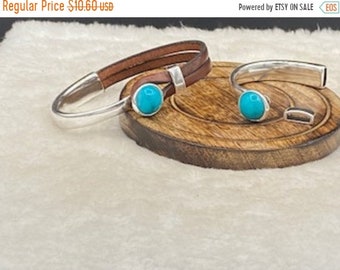 25% OFF New - February Beautiful Turquoise Resin Half Cuff Bracelet Set For 5mm Flat Cord - Silver - C2997 - Qty 1