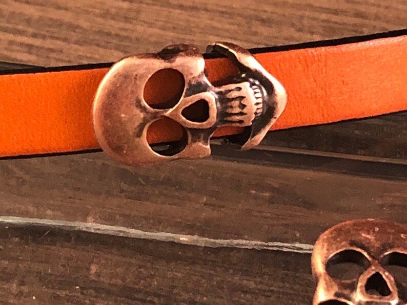 Antique Copper Qty 2 Z5308 On Sale Now Greek Skull Sliders For 10mm Flat Leather Cord