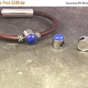 25% OFF Reversible Blue lapis Slider Beads For Up To 5mm Round Leather - Antique Silver - Z4102 Qty 1