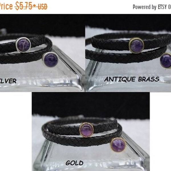 25% OFF Zamak Gemstone Spacer Bead For 10x6mm Licorice Leather - German Amethyst - Your Metal Choice - Z5779 - Qty 1