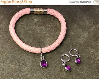 25% OFF Crystal Dangle Spacer Bead For Up To 7mm Round leather Cord - Amethyst - Antique Silver - Z3857 - Qty 1