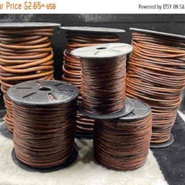 25% OFF New! Vintage Medium Brown - 1mm, 1.5mm, 2mm, 3mm, 4mm & 5mm European Round Leather Cord - Your Size Choice