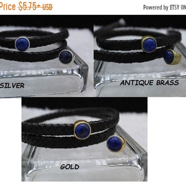 25% OFF Zamak Gemstone Spacer Bead For 10x6mm Licorice Leather - Lapis Lazuli - Your Metal Choice - Z5770 - Qty 1