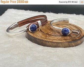 25% OFF New - February Beautiful Lapis Lazuli Half Cuff Bracelet Set For 5mm Flat Cord - Silver - C3008 - Qty 1