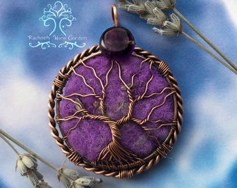 Aromatherapy Lavender and Amethyst Tree of Life Wire Wrapped Pendant Jewelry