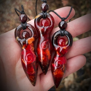 Persephone&#39;s Blessing - Affirmation Goddess Resin Pendant on Hemp Cord with Garnet Bead