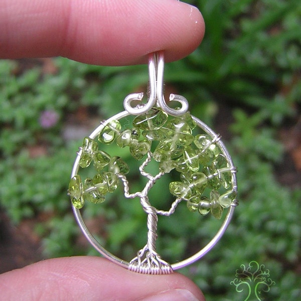 Mini Peridot Tree of Life Wire Wrapped Pendant Jewelry