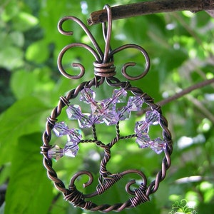 Pinkish Purple Swarovski Crystal Tree of Life Wire Wrapped Pendant Jewelry