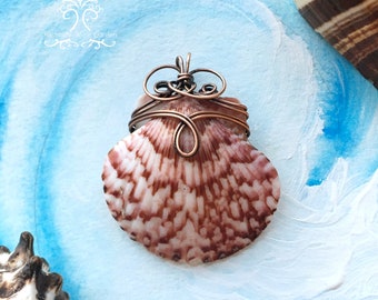 Seashell Wire Wrapped Pendant Jewelry Oxidized Copper