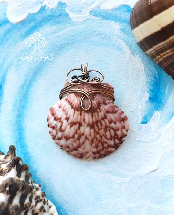 Seashell Wire Wrapped Pendant Jewelry Oxidized Copper