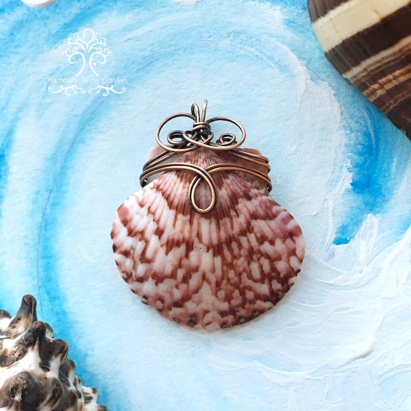 Seashell Wire Wrapped Pendant Jewelry Oxidized Copper