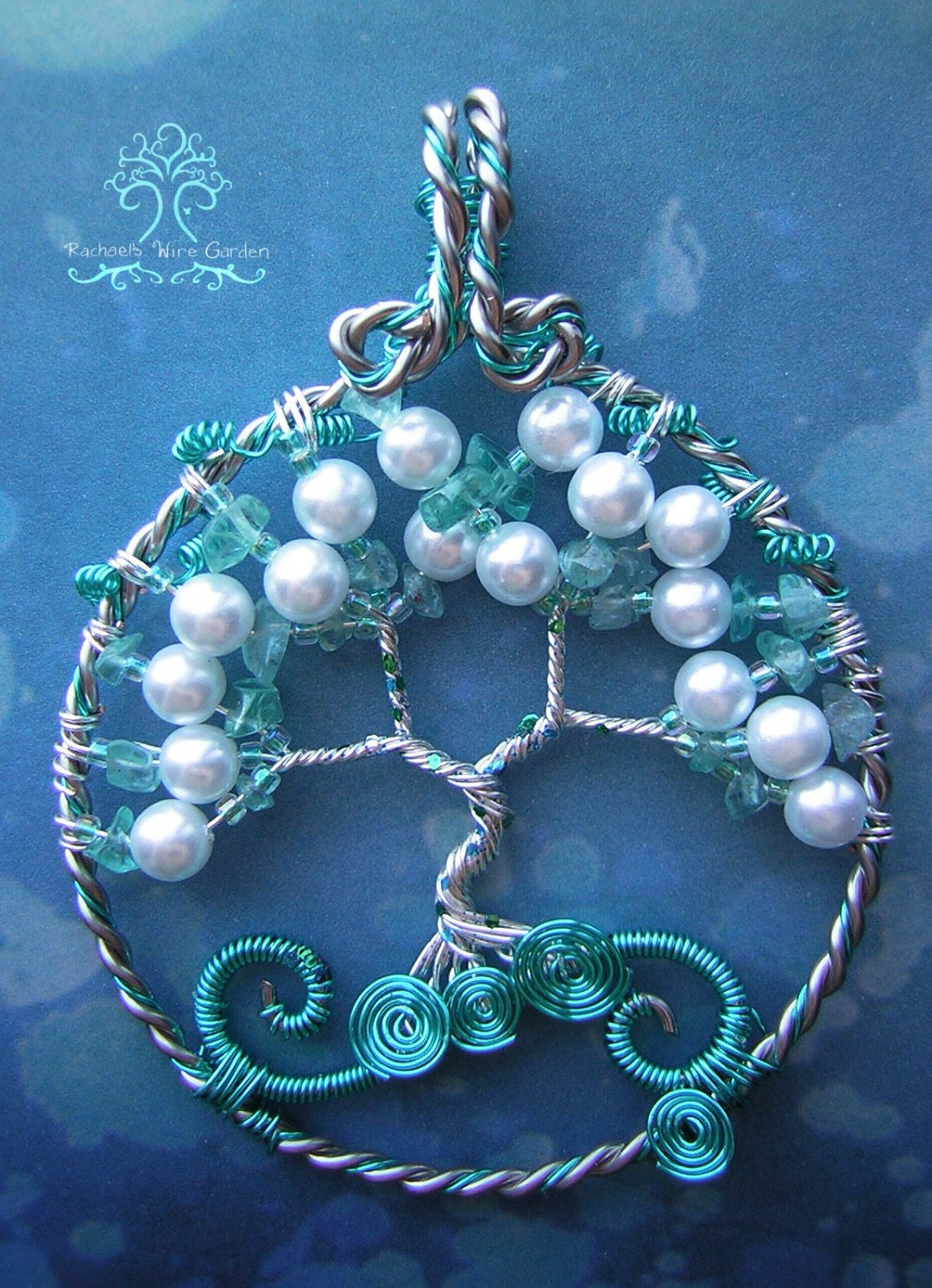 Ocean Water Seafoam Themed Tree of Life Wire Wrapped Pendant Jewelry ...