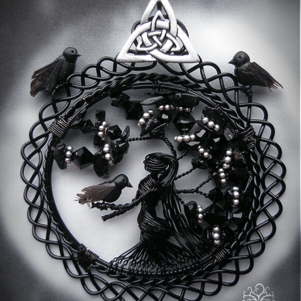 MADE TO ORDER: The Morrigan Celtic Goddess for Samhain and Halloween Tree of Life Wire Wrapped Ornament