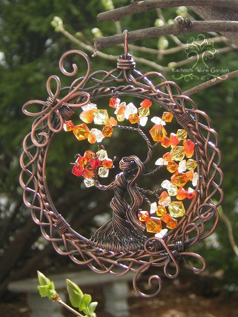 MADE TO ORDER: Brigid Irish Celtic Goddess Tree of Life Pendant Wire Wrapped Jewelry or Suncatcher Ornament image 1