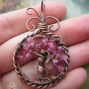 Small Pink Tourmaline Goddess Tree of Life Wire Wrapped Pendant Jewelry image 2