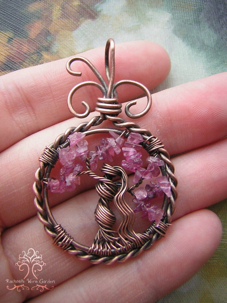 Small Pink Tourmaline Goddess Tree of Life Wire Wrapped Pendant Jewelry image 2