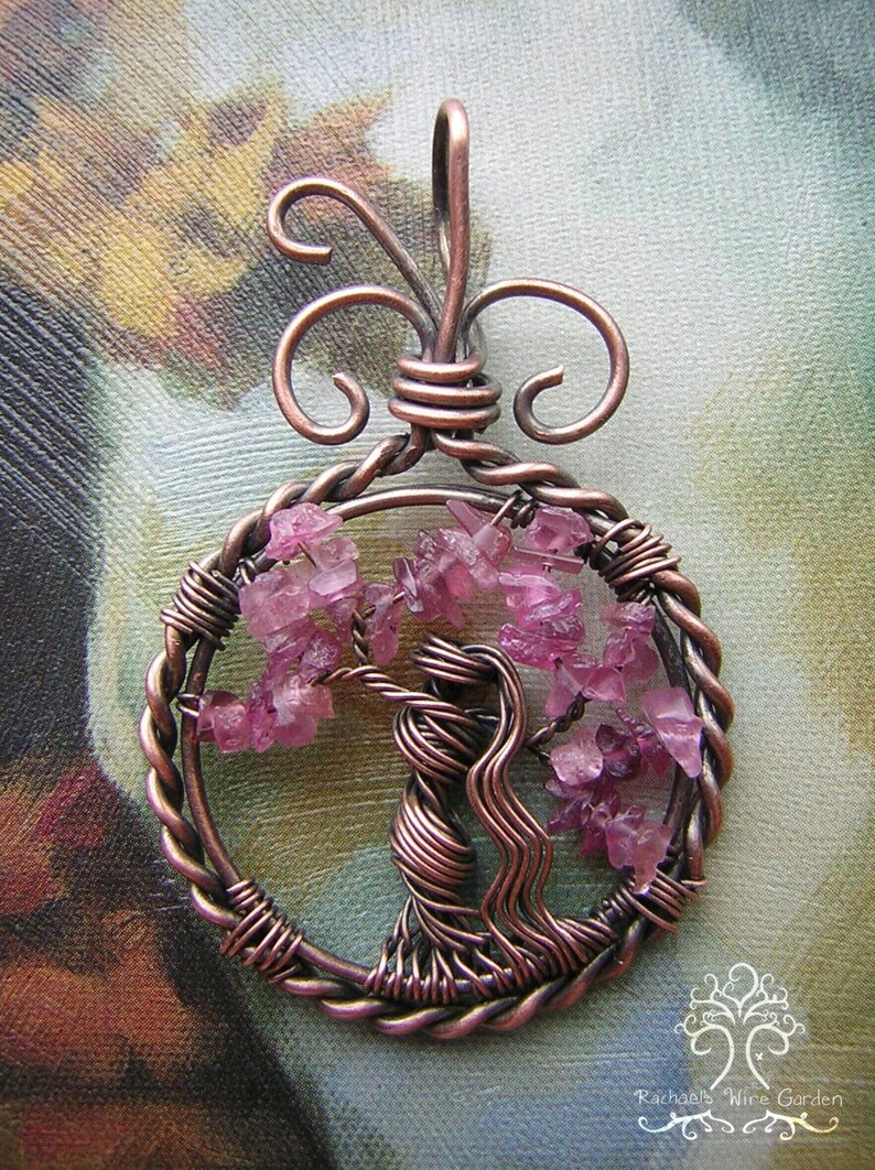 Small Pink Tourmaline Goddess Tree of Life Wire Wrapped Pendant Jewelry image 1