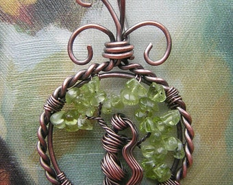 Small Peridot Goddess Tree of Life Wire Wrapped Pendant Jewelry